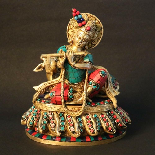 Laiton lord krishna idol assis - lord,