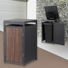 Abri pour 1 poubelle 68x80x120 cm 240L acier aspect bois foncé avec couvercle