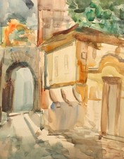 Tableau aquarelle impressionniste vintage paysage