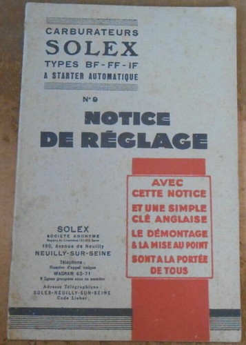 Carburateurs solex notice - solex,
