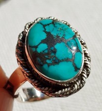 6,71g TOP Bague Turquoise du Tibet argent taille 55