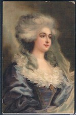 H018 FEMME LADY MARQUISE PERRUQUE WIG Fine LITHO MEISSNER & BUCH 1572