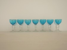 Lot de 7 verres ancien à liqueur cristal  bleu cannèle  Baccarat Saint ST Louis