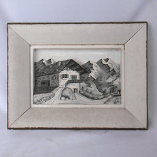 tableau chalet de montagne en relief signe