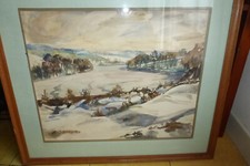 Très belle aquarelle encadrée de Augères Desroussilles " Paysage de neige"