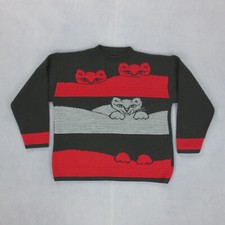 Pull Acrylique Full Print Chats Vintage Made in France Femme XL Noir Rouge Maill