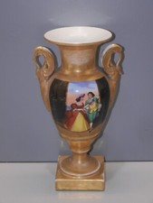 -JOLI ANCIEN VASE PORCELAINE de PARIS EMPIRE PRISES DE MAINS CYGNES DORURES    D