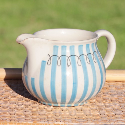 Pot lait rayé bleu - pot, à