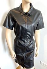 robe T40 chemise simili cuir noir taille à fronces élastique coupe droite 678!