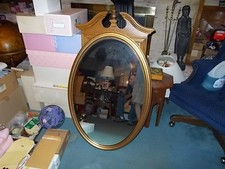 Vintage Mid-Century Modern Large Oval  Wooden Framed Mirror c. 1960