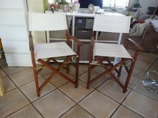 ANCIENNE CHAISE PLIANTE D'ARTISTE PEINTRE BOIS ET TOILE BLANCHE