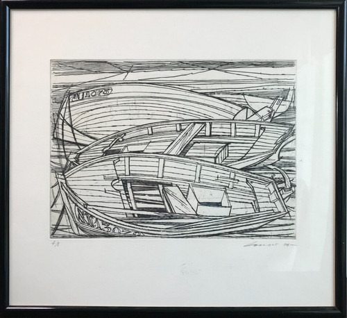 Mer lithographie bateaux - lithographie,