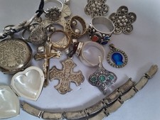 LOT ANCIENS BIJOUX ARGENT MASSIF bague pendentif croix boucles d'oreilles ...