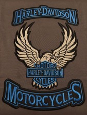 KIT moto écusson patch brodé thermocollant , harley davidson aigle bleu