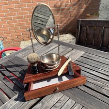 Cabinet de barbier en bois exotique marqueté 1930 miroir chrome ancien vintage