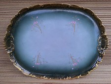 Ancien plat en faïence, bordure dorée, déco florale vintage, old french plate