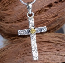 Bijoux pendentif croix surprise en argent sterling 925 pierre précieuse...