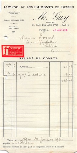 Facture 1924 compas - ,