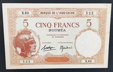 Nouvelle-Calédonie billet 5 Francs Walhain 1926 Banque de l'Indochine !