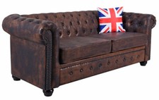 Canapé Chesterfield Anglais Trois Places Salon Rétro Cuir Synthétique