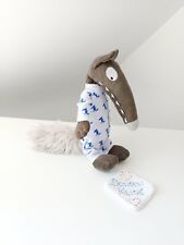 Peluche/Doudou Loup Marron Pyjama Blanc Bleu Nez Queue Beige Éditions Auzou 2014