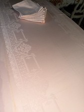 Service de table coton damassé nappe 300 cm x 146 cm et 12 serviettes