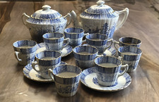 Ancien service a café Lunéville décor dentelle bleu