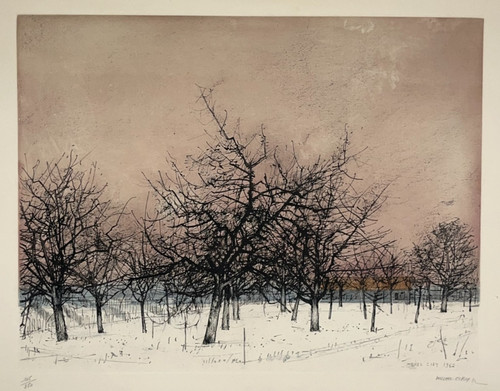 Verger neige gravure michel - neige,