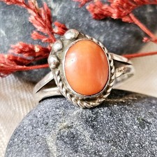 Bague Argent Sertie De Corail Non Traité 10x8mm Vintage Ethnique Tibet Taille 56