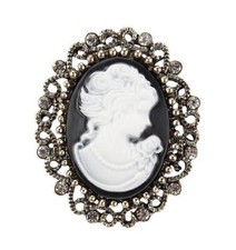 Broche bijou camée blanc style vintage acier bronze.