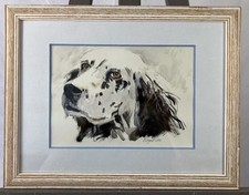 Roger COX (XX) Portrait de chien de chasse : Setter anglais à la gouache signé