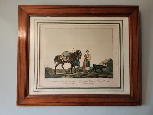 Vernet gravure chevaux village - vernet,