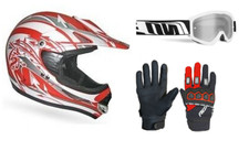 CASQUE CROSS Rouge/BLANC L Homologué + lunette  Blanche + gants 