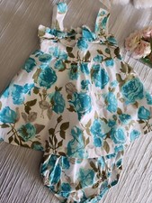 LILI GAUFRETTE Sublime ensemble Robe Roses + Culotte Bleu 2 Pieces 6 Mois Neuf