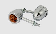 PAIRE DE CLIGNOTANTS METAL CHROMÉ TYPE BULLET TIGE MOYENNE, CAFE RACER, BOBBER..