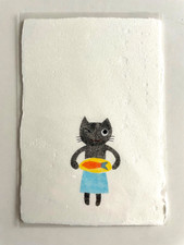 Carte Postale Chat Rayure Chaton Cat fait main Japon NEUF Adorable !