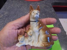 Ancienne Famille de Chien Loup Berger Allemand en Faïence Made in Germany 