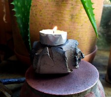 Porte encens porte bougie terre enfumée signé brule encens ceramique artisanat