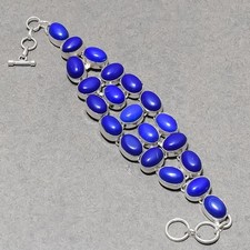 Bracelet bijoux mode fait main pierre précieuse forme ovale en lapis-lazuli 8...