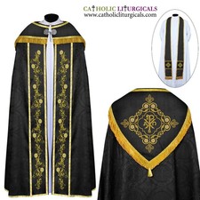 Ensemble Cope & Stole noir avec broderie CHI RHO, capa pluvial, chape,...