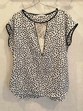 Blouse blanche pois noirs col V dentelle polyester T38 Gémo (2308006)