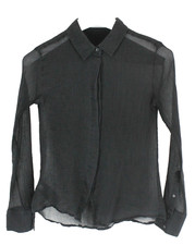 Chemise Charles SUISTUDIO Femme UK 10 Soie Transparente Boutonnée Texturée Noire