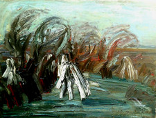 SUPERBE TABLEAU ANCIEN PAYSAGE SIGNE ILLISIBLE ABSTRAIT DATE 1950 BELLE QUALITE+