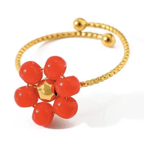 Bague fleur rouge réglable - bague,