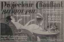 PUBLICITE ANCIENNE PROJECTEUR CHAUFFANT BOULET BLERIOT PHARES  DE 1921 FRENCH AD