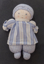 B18 / doudou poupée tissu chiffon rayé bleu NOUNOURS