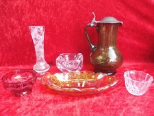 6 Beaux Vieux Morceaux De Verre __3 Bol, Vase, Cendrier, Cruche__!