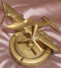 Cendrier avion militaire hélice Bronze massif années 30 40 Rare montant central 