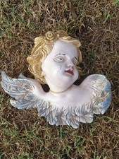 Grande Sculpture  Ange en Bois  Polychrome et Doré Ancien XIXeme