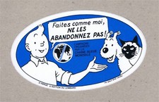 TINTIN / Hergé  AUTOCOLLANT CHAINE BLEUE  TINTIN et MILOU Protection des animaux
